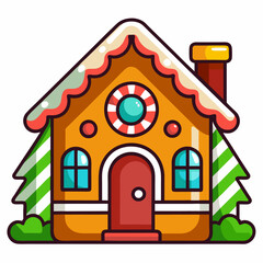 Cute christmas gingerbread house vector illustration for holiday season design and decoration on transparent background