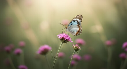 Naklejka premium Butterfly on Pink Verbena: Gentle Light and Floral Beauty