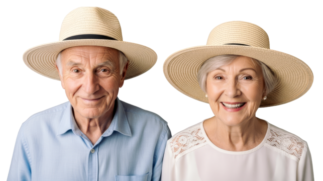 Senior Couple Wearing Straw Hats