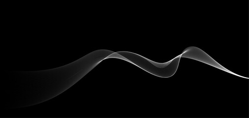 vector wavy lines flowing smooth curve white grey light color on black background. Concept of technology, digital, communication, science, music