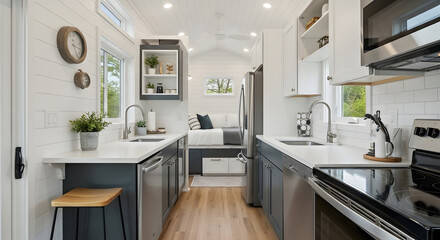 Modern Tiny Home Kitchen Interior with Natural Light