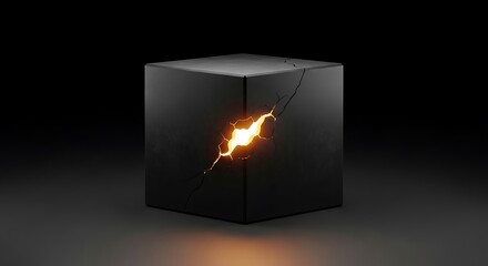 Glowing Crack in Dark Cube Abstract 3D Render