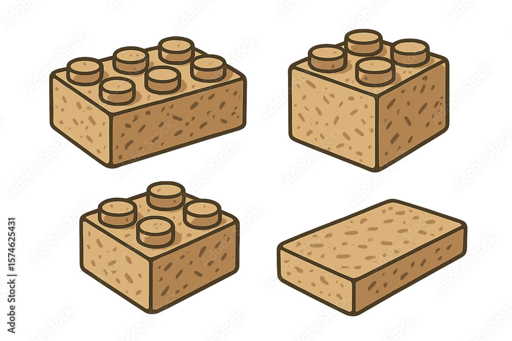 Poster different shapes of simple building blocks in light brown color suitable for creative playtime activ