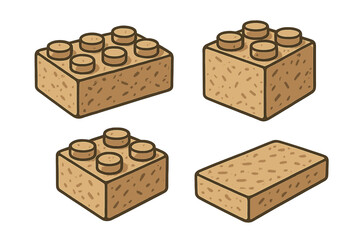 Different shapes of simple building blocks in light brown color suitable for creative playtime activities