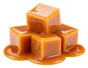 Caramel squares stacked and drizzled