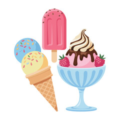 Delicious Ice Cream Cone Popsicle and Sundae Dessert Vector Art in Bright Colors