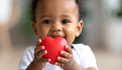 Baby holding a heart-shaped toy