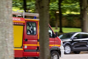 fire truck in front of a building