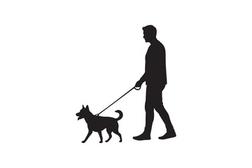 Man Walking With Dog Silhouette Illustration