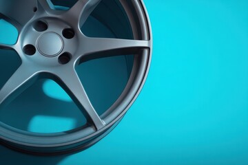 Obraz premium Metallic five-spoke wheel on a vibrant blue background