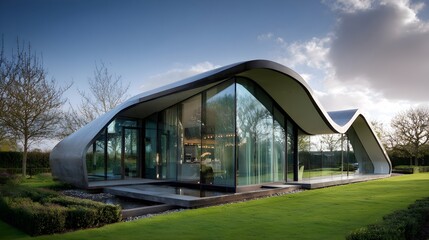 Modern House Minimalist Small British Style Diverse Landscapes Vibrant Accents Photorealistic Textures Dynamic Lighting Randomized Weather Elegant Design Sophisticated Ambiance Futuristic Edge (AI-Gen