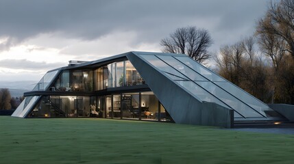 Modern House Minimalist Small British Style Diverse Landscapes Vibrant Accents Photorealistic Textures Dynamic Lighting Randomized Weather Elegant Design Sophisticated Ambiance Futuristic Edge (AI-Gen