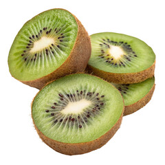 Kiwi fruit slices in motion on white background