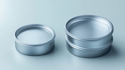 Two stacked, metallic, round containers.