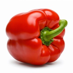 Fresh red bell pepper with green stem on white background  