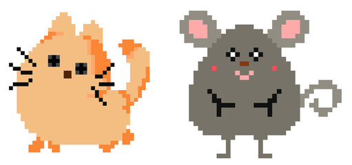 Pixel Cat and Mouse Duo – Cute Retro Characters