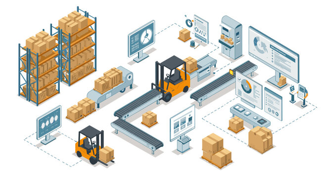 Warehouse automation and logistics in an isometric design