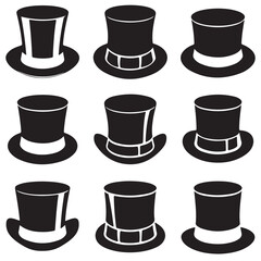  different style black vector of top hat silhouette