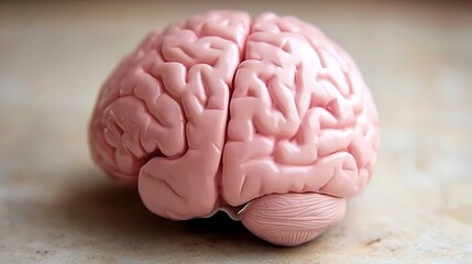 Close-up view of a pink model brain.