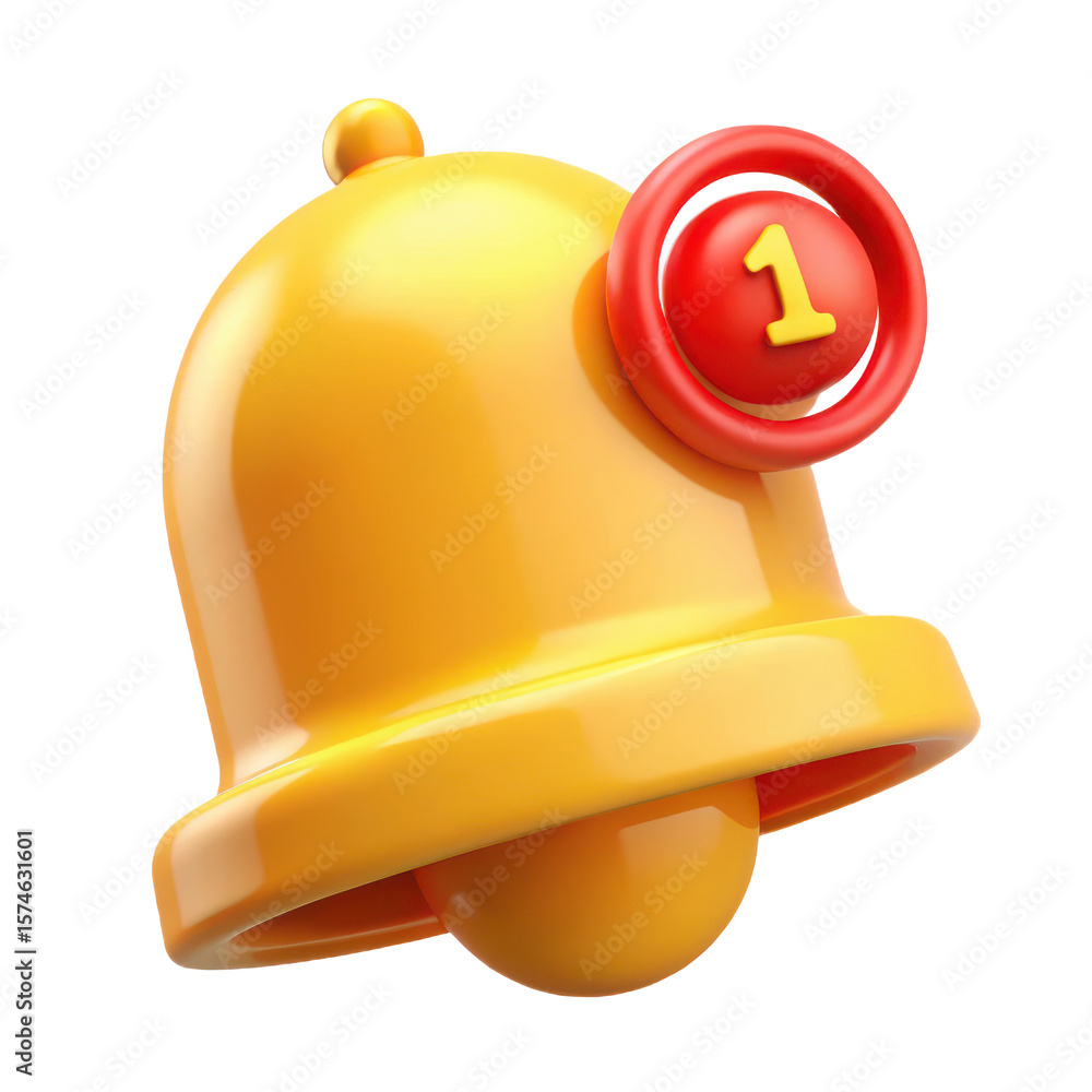 Poster notification bell icon alert reminder new message 3d render design element for ui ux 100 characters