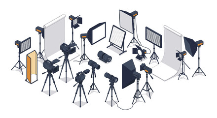 Professional photography studio setup with cameras and lighting equipment
