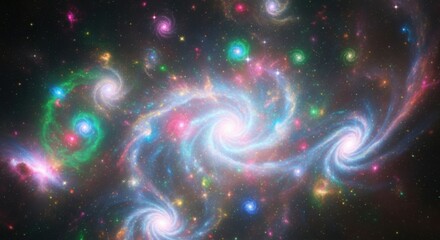 A Galactic Dance of Swirling Nebulae and Star Clusters in Deep Space