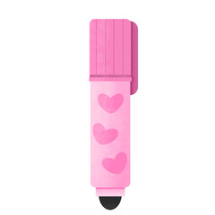 Pink Marker with Hearts, School Supply Icon, Textured Illustration.