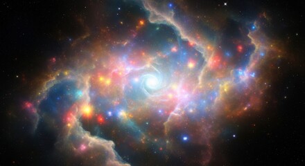 Vibrant Cosmic Cloud With Twinkling Stars and Central Celestial Phenomenon