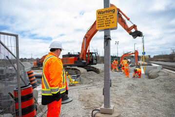 railroad construction in Canada in spring, construction site