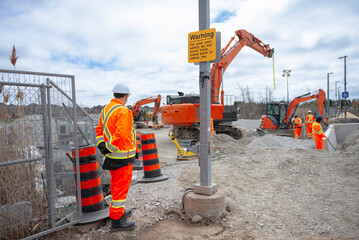 railroad construction in Canada in spring, construction site