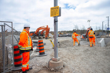 railroad construction in Canada in spring, construction site