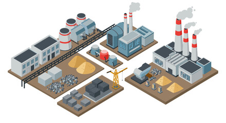 Obraz premium Isometric industrial complex with factories and warehouses in modern style