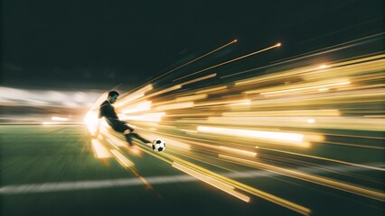 Dynamic Soccer Action with Blurred Motion and Dramatic Lighting