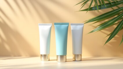 Cosmetic Tubes on Minimal Tropical Background with Palm Shadows