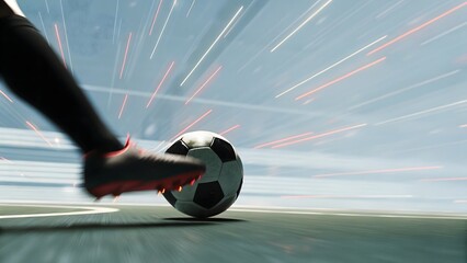 Dynamic Soccer Action with Blurred Motion and Focus on Ball