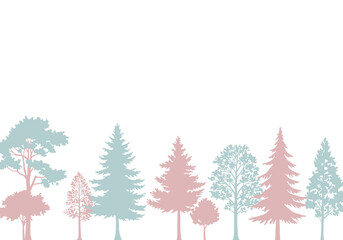 Silhouette of pastel trees against a white background  