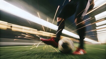 Dynamic Soccer Action with Spark Effects on a Night Field