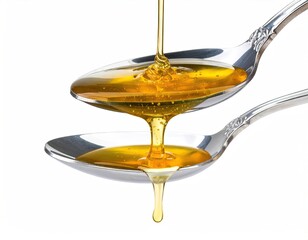 Honey pouring from one spoon to another