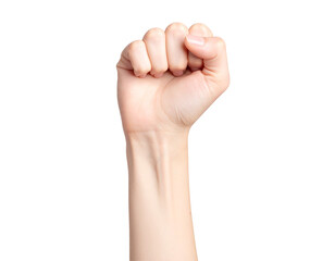 Female forearm with hand closed as a fist on white or transparent background.