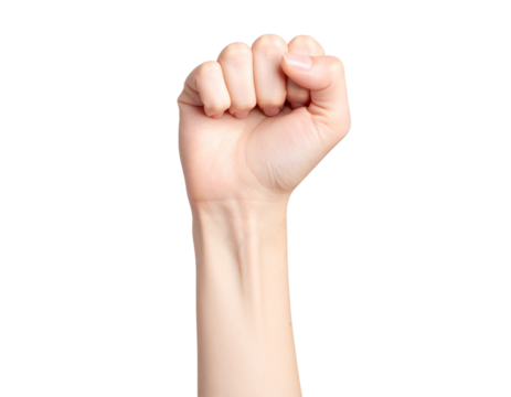 Female forearm with hand closed as a fist on white or transparent background.