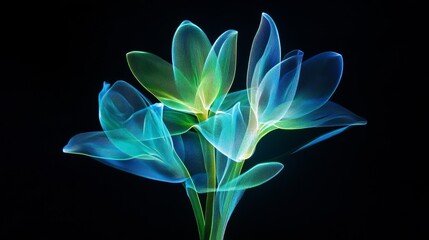 shiny blue flower on black background