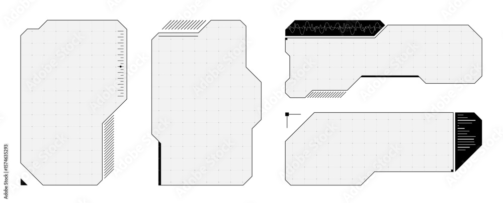 Poster minimal futuristic ui frame with transparent tech panels and bold hud elements. abstract cyberpunk l
