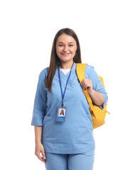 Portrait of medical student on white background