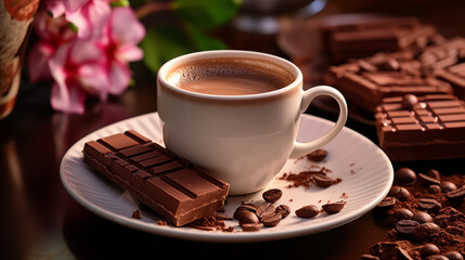 Warm Cup of Coffee with Chocolate Treat – Cozy Black Silhouette on White, Perfect for Café Menus, Dessert Branding, Autumn Moods, or Lifestyle Editorials