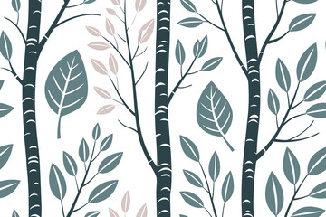 Abstract pattern of trees and leaves in minimalist design style  