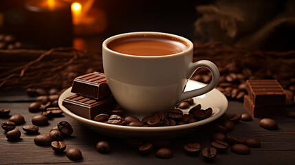Warm Cup of Coffee with Chocolate Treat – Cozy Black Silhouette on White, Perfect for Café Menus, Dessert Branding, Autumn Moods, or Lifestyle Editorials