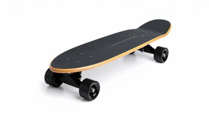 Black skateboard on white background