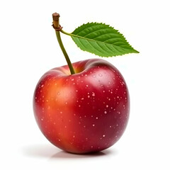 Plum with green leaf isolated