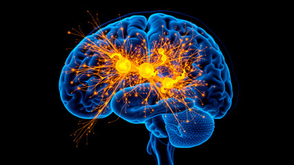 Real-time fMRI (16:9) visualization of the human brain during a "Eureka moment": the default mode network (gold) interacts with the prefrontal cortex (blue), with abstract thoughts exploding .