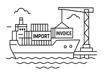 Import Invoice and Cargo Ship Line Illustration
